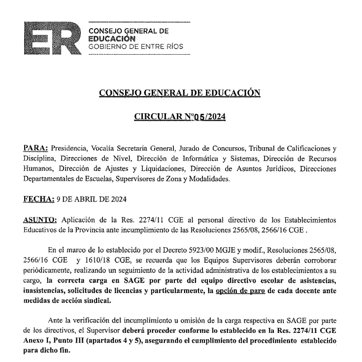 CIRCULAR Nº 05-24 CGE